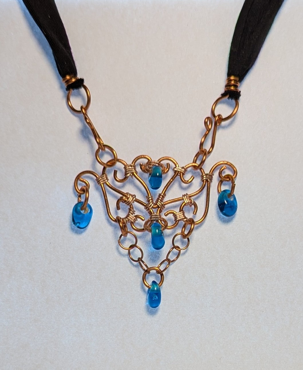 Copper and Blue Filigree Pendant