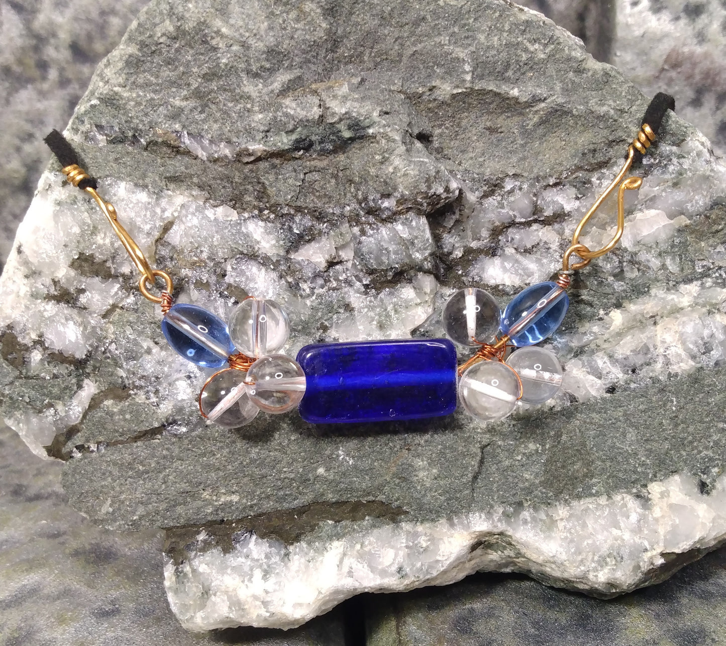 Blue Bead Cluster Necklace